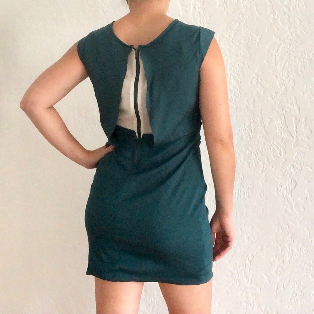 ANTHRO LOST APRIL Teal Draped Exposed Zip Dress M